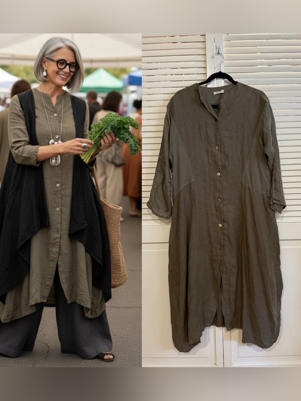 Banana Blue Australia Grey Linen Lagenlook Dress Small